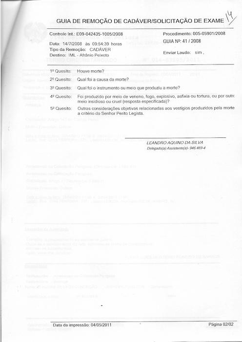 The second page of a police report in Portuguese