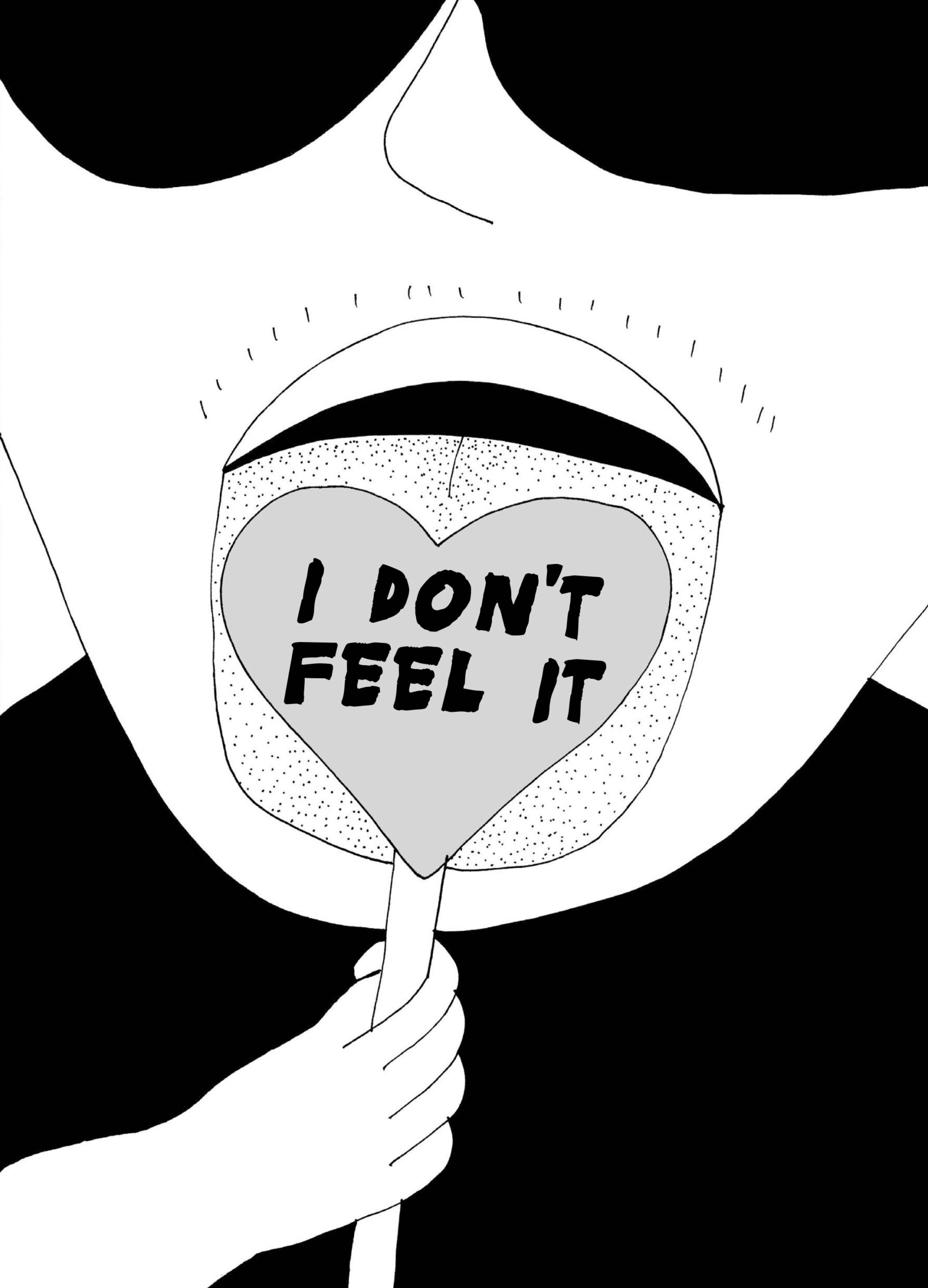 Panel from "The Reddest Rose" with a man licking a heart-shaped lollipop that reads "I DON'T FEEL IT"