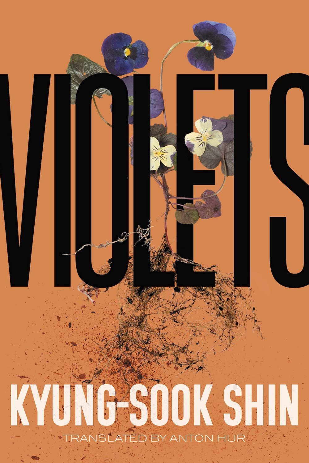 cover of kyung-sook shin novel violets title in black letters against orange background with violets