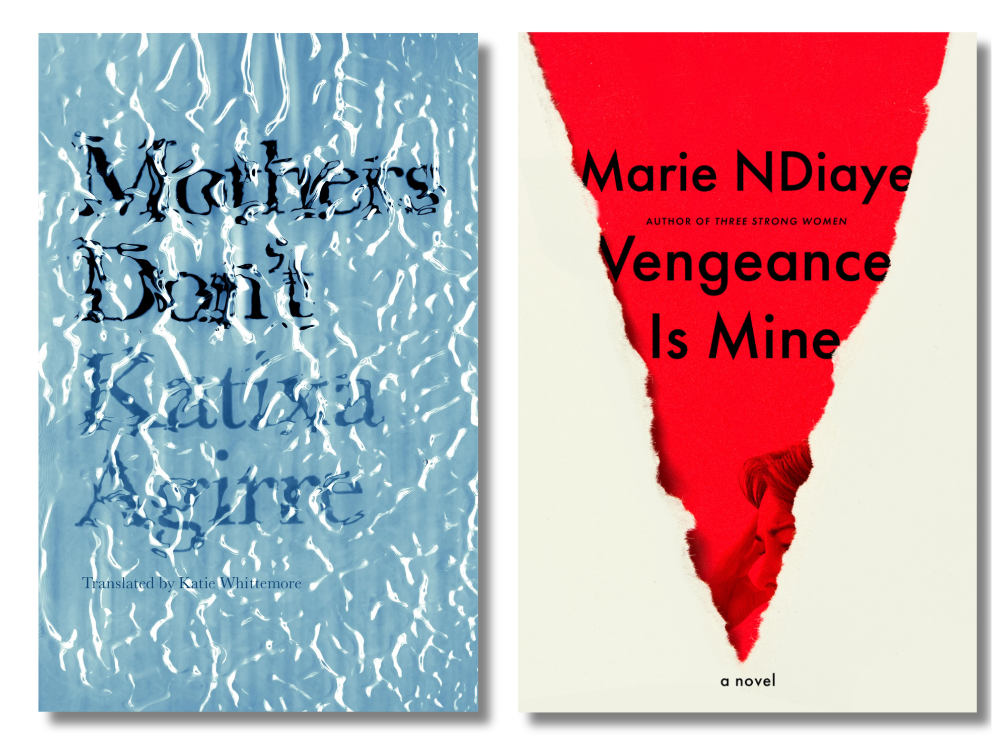 The cover of Katixa Agirre's "Mothers Don't," translated by Katie Whittemore, and "Vengeance Is Mine" by Marie NDiaye, translated by Jordan Stump
